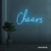 Cheers neon sign in ice blue for weddings, parties, and event decor.