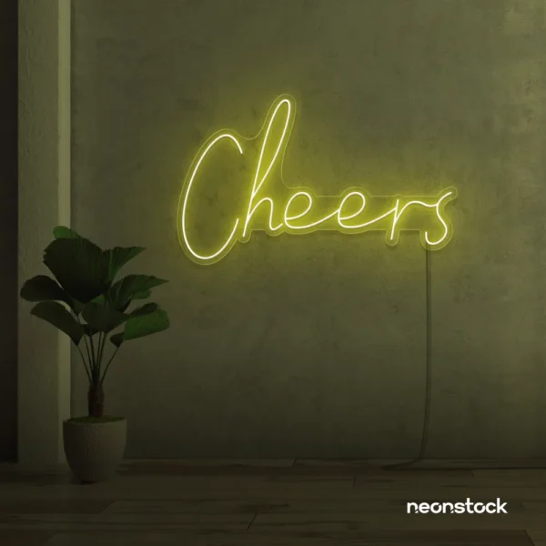 Cheers neon sign in lemon yellow for weddings, parties, and event decor.