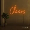 Cheers neon sign in orange for weddings, parties, and event decor.