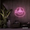 Latte cup neon sign in baby pink for coffee shops, cafes, and kitchen wall decor.