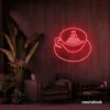 Latte cup neon sign in red for coffee shops, cafes, and kitchen wall decor.