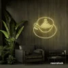 Latte cup neon sign in warm white for coffee shops, cafes, and kitchen wall decor.