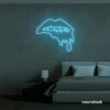 Drip lip neon sign in ice blue for glam rooms, modern wall art, and beauty salon decor.