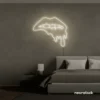 Drip lip neon sign in neutral white for glam rooms, modern wall art, and beauty salon decor.