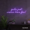 Girls Just Wanna Have Fun neon sign in purple for teen rooms, dorm decor, and party walls.