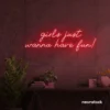 Girls Just Wanna Have Fun neon sign in red for teen rooms, dorm decor, and party walls.