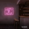 Happy Hour neon sign in baby pink for bars, lounges, and home parties.
