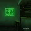 Happy Hour neon sign in deep green for bars, lounges, and home parties.