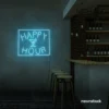 Happy Hour neon sign in ice blue for bars, lounges, and home parties.
