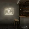 Happy Hour neon sign in neutral white for bars, lounges, and home parties.