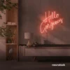 Hello Gorgeous neon sign (script font) in peachy pink for salons, vanity walls, and glam rooms.