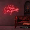 Hello Gorgeous neon sign in red for beauty salons, home vanity walls, and glam room decor.