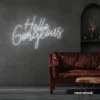 Hello Gorgeous neon sign in white for beauty salons, home vanity walls, and glam room decor.