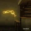 Wine bottle and glass neon sign in golden yellow â€“ perfect for wine bars, restaurants, or kitchen wall decor.