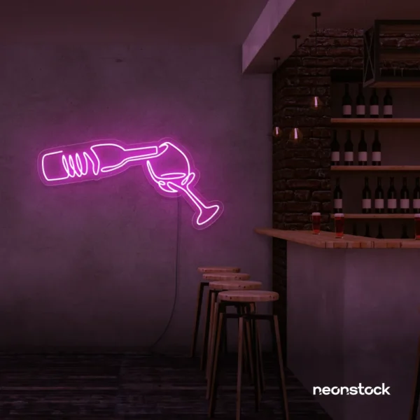 Wine bottle and glass neon sign in pink â€“ perfect for wine bars, restaurants, or kitchen wall decor.