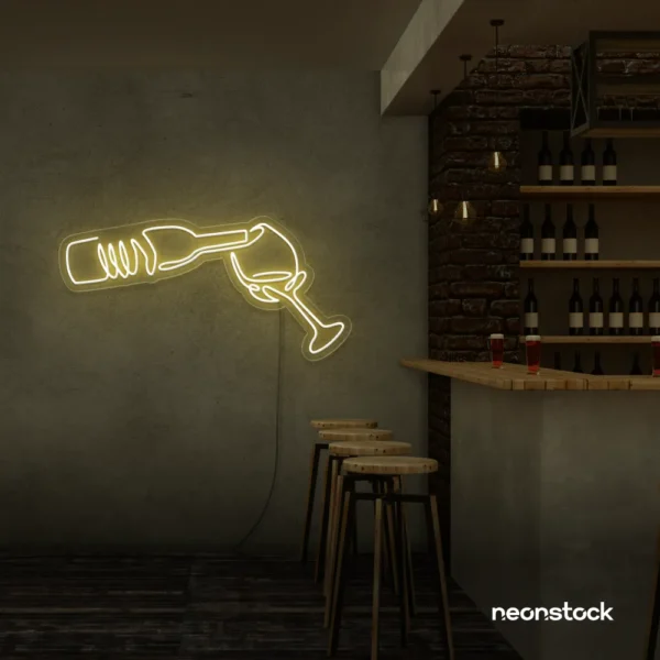 Wine bottle and glass neon sign in warm white â€“ perfect for wine bars, restaurants, or kitchen wall decor.
