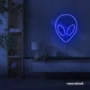 Alien neon sign in dark blue for teen rooms and wall decor