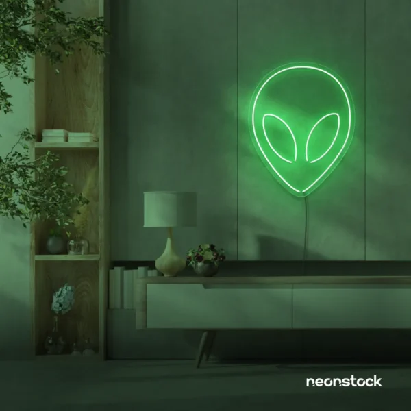 Alien neon sign in green for teen rooms and wall decor