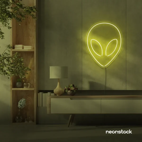 Alien neon sign in lemon yellow for teen rooms and wall decor