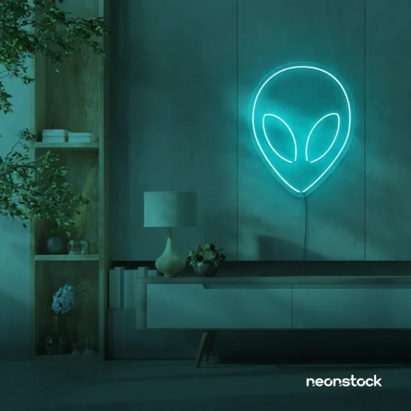 Alien neon sign in mint green for teen rooms and wall decor