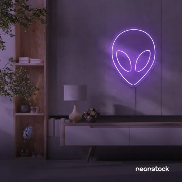 Alien neon sign in purple for teen rooms and wall decor