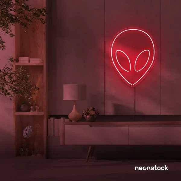 Alien neon sign in red for teen rooms and wall decor