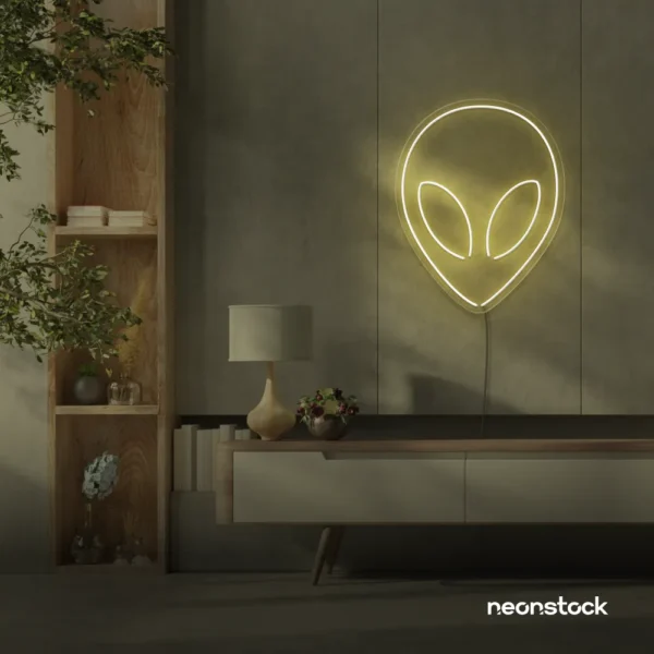 Alien neon sign in warm white for teen rooms and wall decor