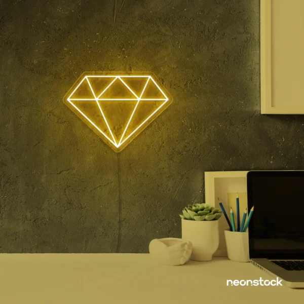 Diamond neon sign in golden yellow – luxurious LED decor for glam spaces.