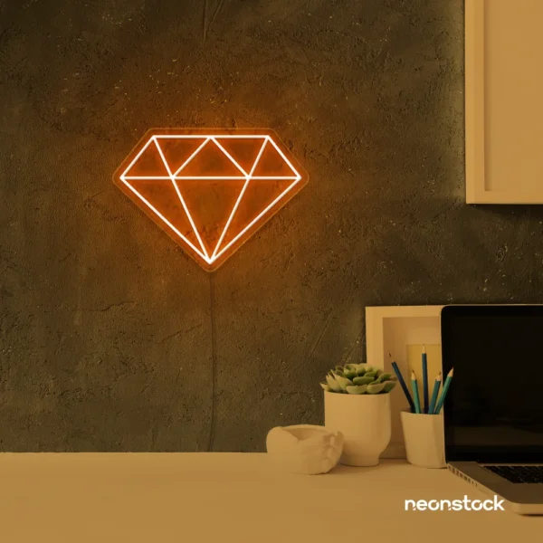 Diamond neon sign in orange – luxurious LED decor for glam spaces.