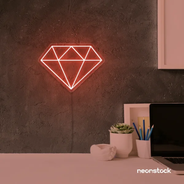 Diamond neon sign in peachy pink – luxurious LED decor for glam spaces.
