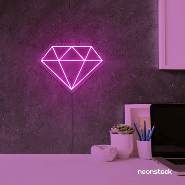 Diamond neon sign in pink – luxurious LED decor for glam spaces.