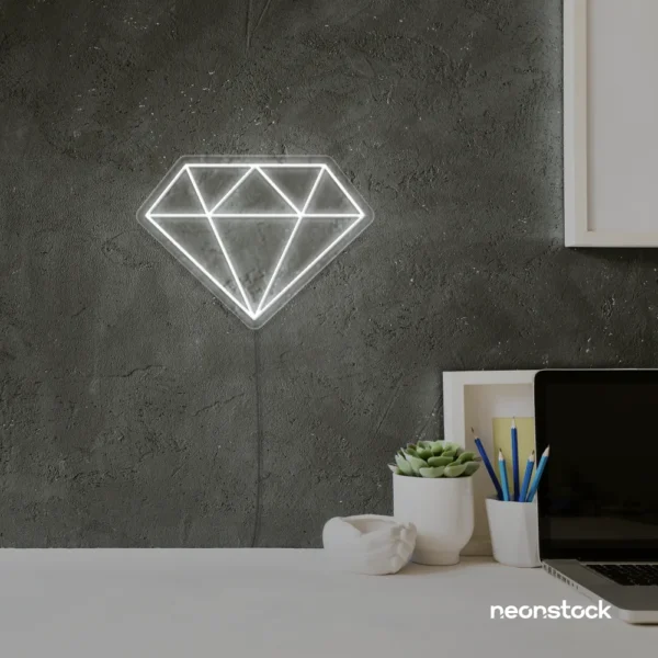 Diamond neon sign in white – luxurious LED decor for glam spaces.