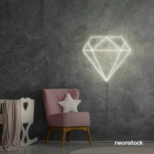 Diamond neon sign in neutral white – luxurious LED decor for glam spaces.