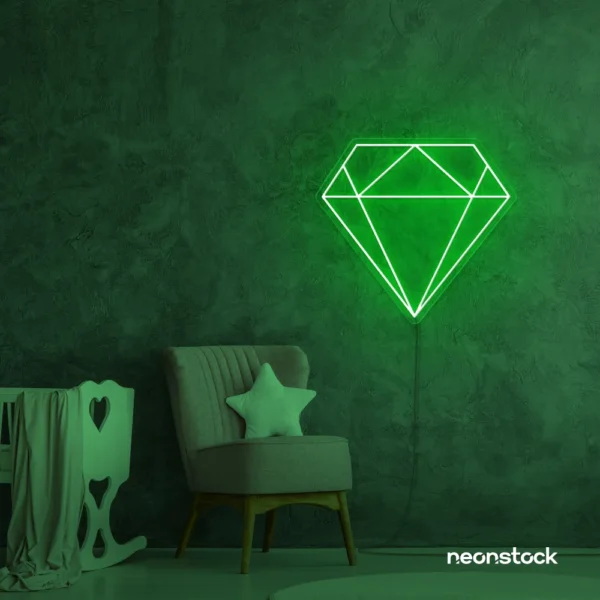 Diamond neon sign in deep green – luxurious LED decor for glam spaces.