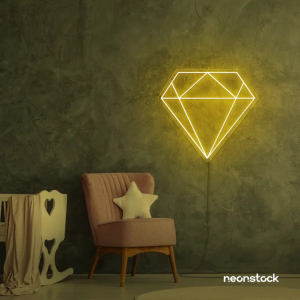 Diamond neon sign in golden yellow – luxurious LED decor for glam spaces.