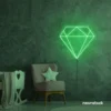 Diamond neon sign in green – luxurious LED decor for glam spaces.
