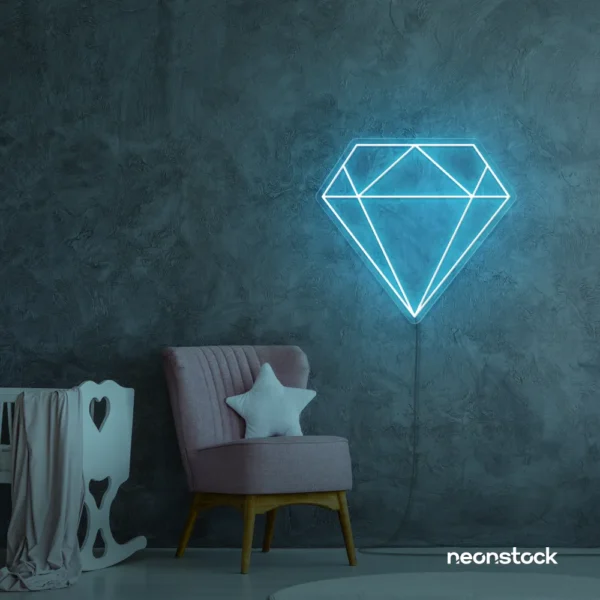 Diamond neon sign in ice blue – luxurious LED decor for glam spaces.