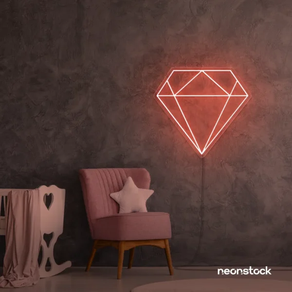 Diamond neon sign in peachy pink – luxurious LED decor for glam spaces.