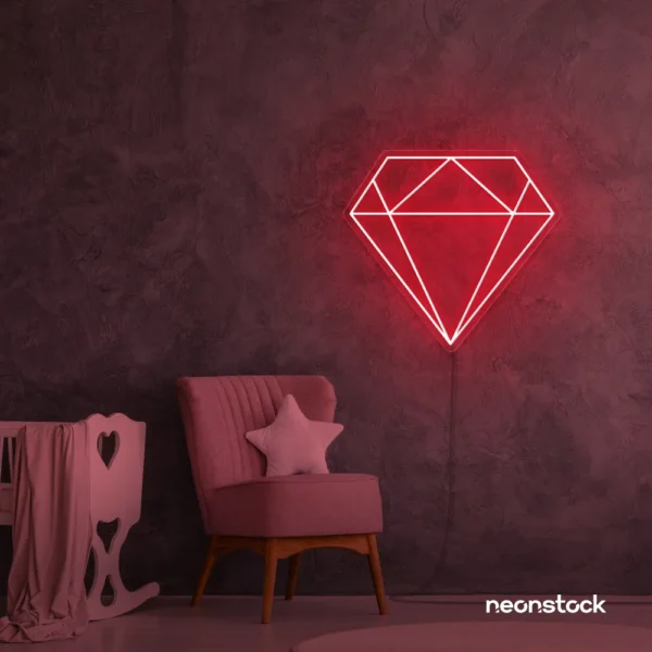 Diamond neon sign in red – luxurious LED decor for glam spaces.
