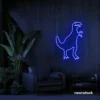 T-Rex dinosaur neon sign in dark blue for kids' bedrooms, dino-themed decor, and playroom walls.
