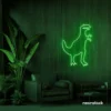 T-Rex dinosaur neon sign in deep green for kids' bedrooms, dino-themed decor, and playroom walls.