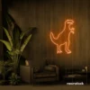 T-Rex dinosaur neon sign in orange for kids' bedrooms, dino-themed decor, and playroom walls.