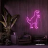 T-Rex dinosaur neon sign in pink for kids' bedrooms, dino-themed decor, and playroom walls.