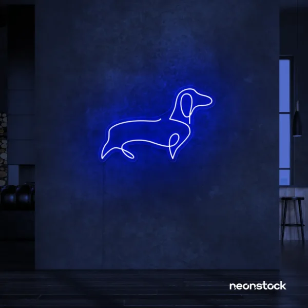Dog neon sign in dark blue – perfect LED wall decor for pet lovers and dog owners.