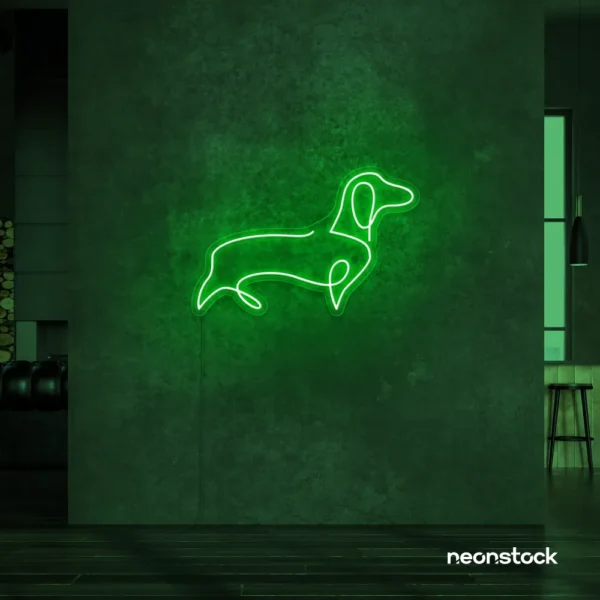 Dog neon sign in deep green – perfect LED wall decor for pet lovers and dog owners.