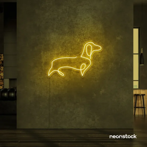 Dog neon sign in golden yellow – perfect LED wall decor for pet lovers and dog owners.