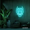 Dragon face neon sign in mint green – fierce LED wall light for fantasy and gaming decor.