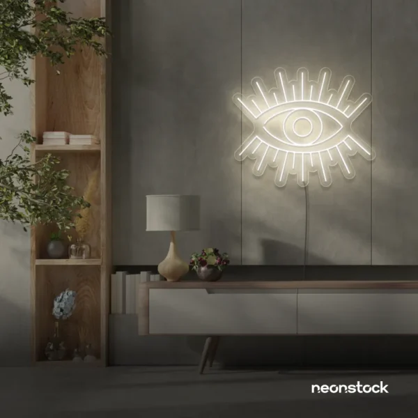 Eyes neon sign in neutral white for dorm rooms, glam decor, and modern wall art.
