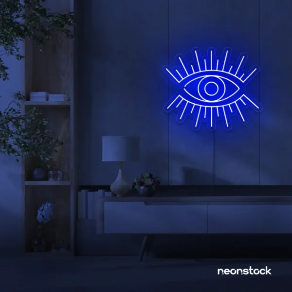 Eyes neon sign in dark blue for dorm rooms, glam decor, and modern wall art.
