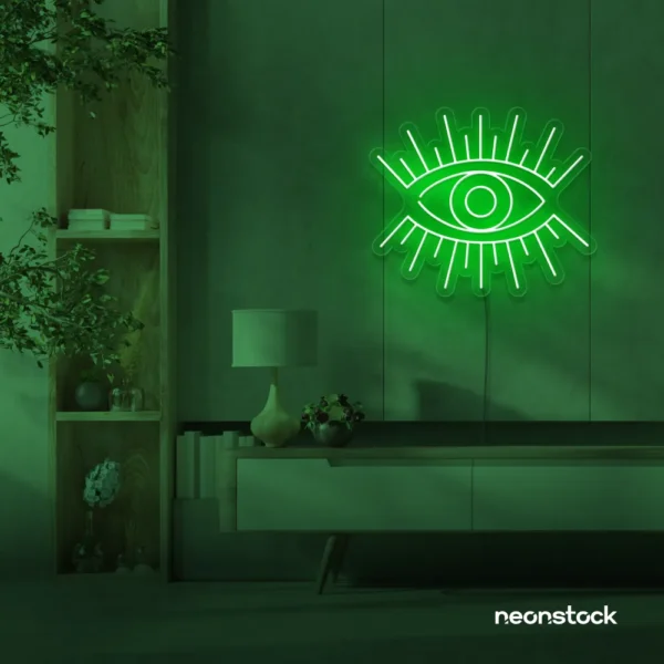 Eyes neon sign in deep green for dorm rooms, glam decor, and modern wall art.